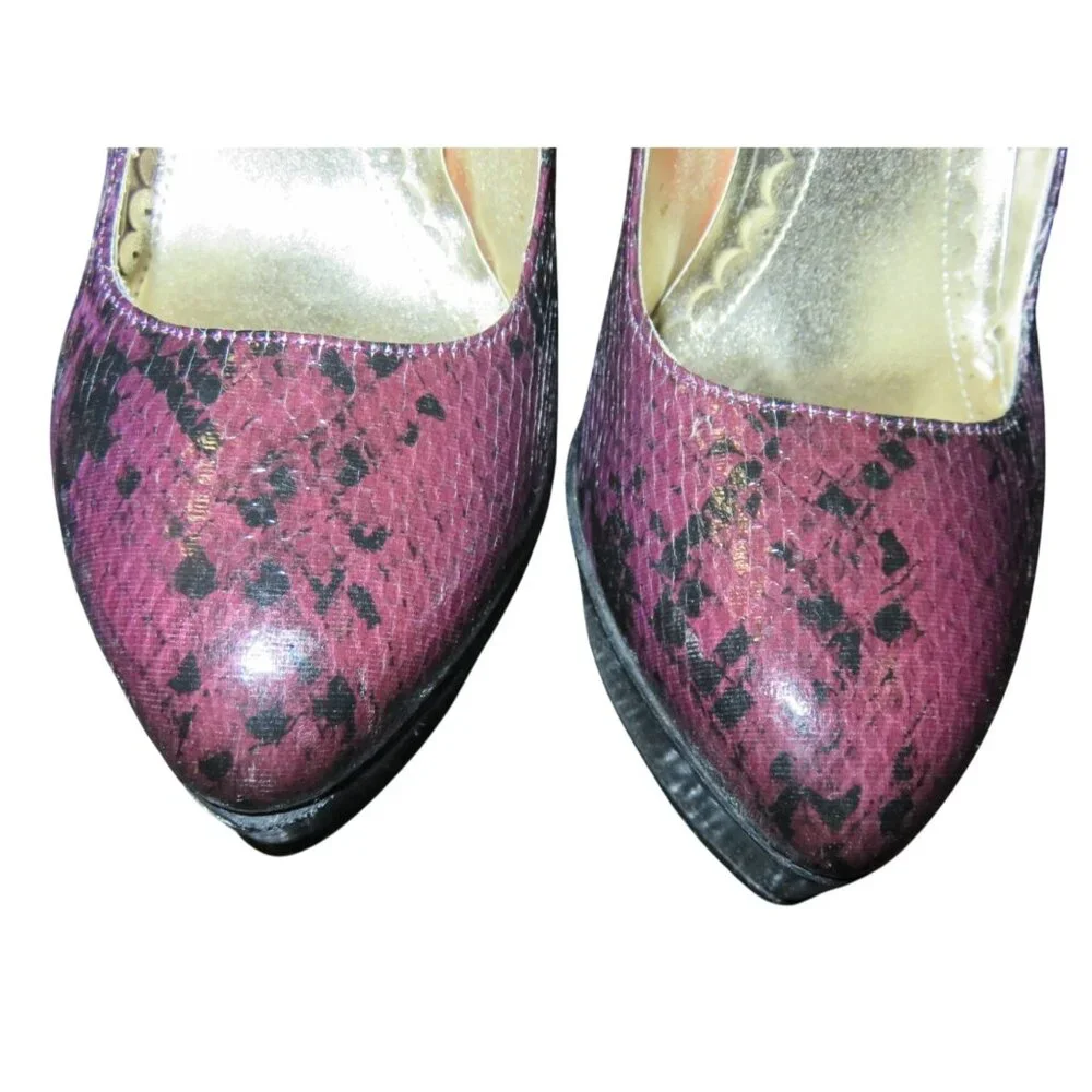 Lulu Townsend Purple & Black Python Embossed Leather Platform Stiletto Heels 7